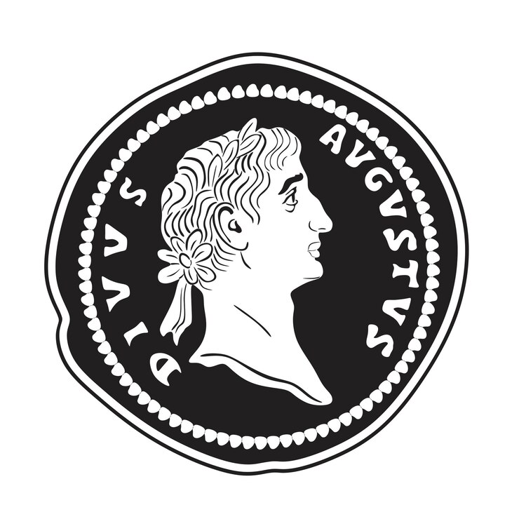Moneda antigua de oro romano Augusto silueta hecha a mano cortada con láser