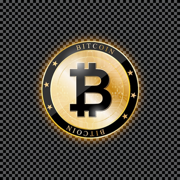 Moneda Bitcoin realista sobre un fondo transparente.