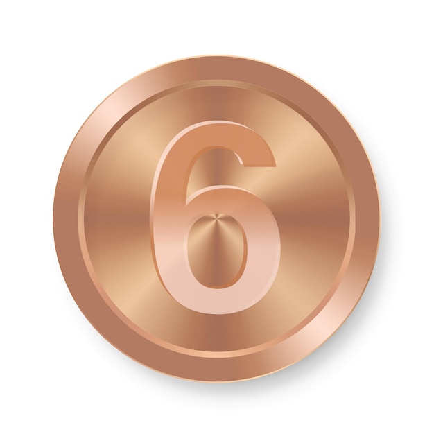 Vector moneda de bronce con el número seis concepto de icono de internet medalla seis