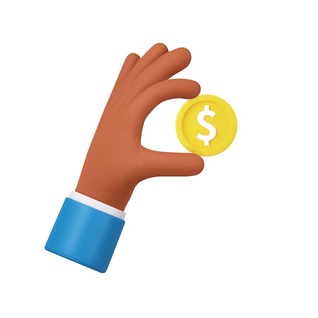 Moneda de caricatura 3D en la mano ahorro de dinero pago en línea y concepto de inversión de dinero