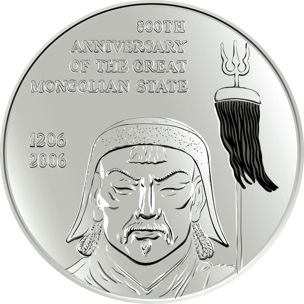 Moneda conmemorativa de plata de dinero mongol de vector con la imagen