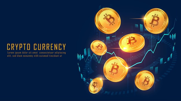 La moneda criptográfica de Bitcoin volando representa una tendencia alcista en un concepto futurista.
