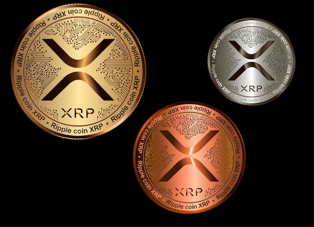Moneda de criptomoneda XRP de oro y plata y bronce