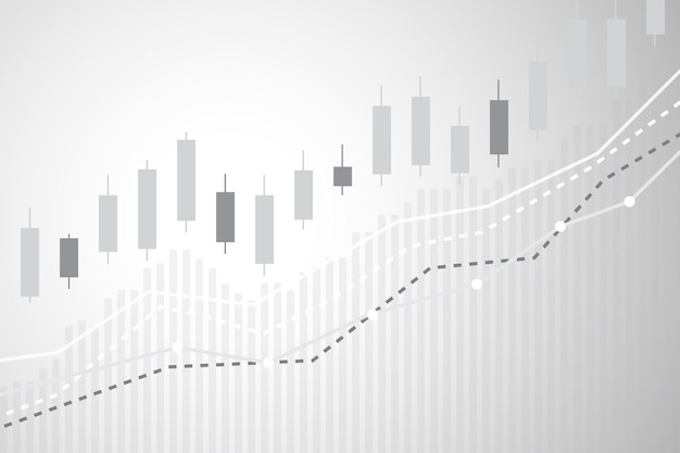 Moneda digital con gráfico de velas de la ilustración de vector de punto de comercio de inversión bursátil