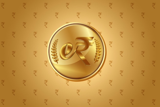 Moneda digital india e rupia moneda de oro con diseño de fondo dorado