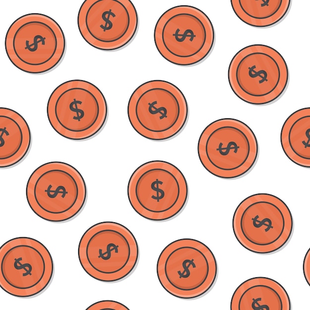 Moneda De Dinero De Patrones Sin Fisuras Sobre Un Fondo Blanco. Ilustración de vector de icono de monedas de bronce