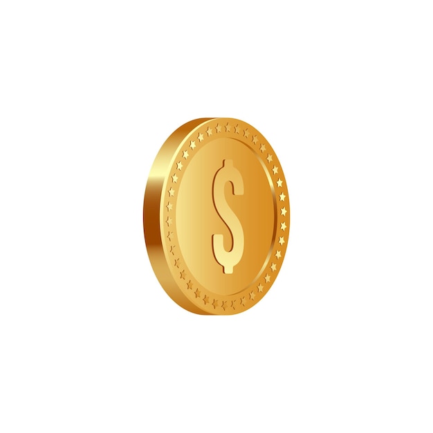 Vector moneda de dólar metálica dorada realista 3d con giro de 50 grados
