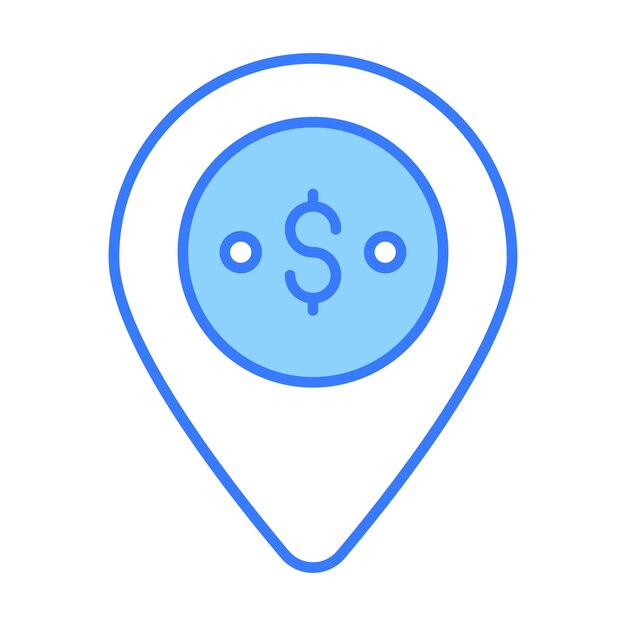 Moneda de un dólar con pin de ubicación que muestra el vector conceptual de la ubicación del banco
