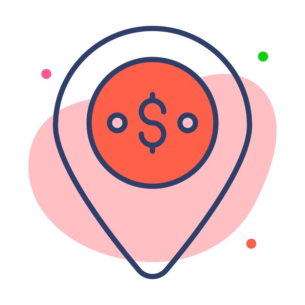 Moneda de un dólar con pin de ubicación que muestra el vector conceptual de la ubicación del banco