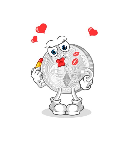 La moneda Ethereum compone la mascota. vector de dibujos animados