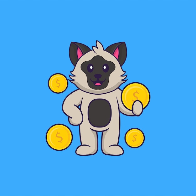 Moneda de explotación lindo gato. Concepto de dibujos animados de animales aislado.