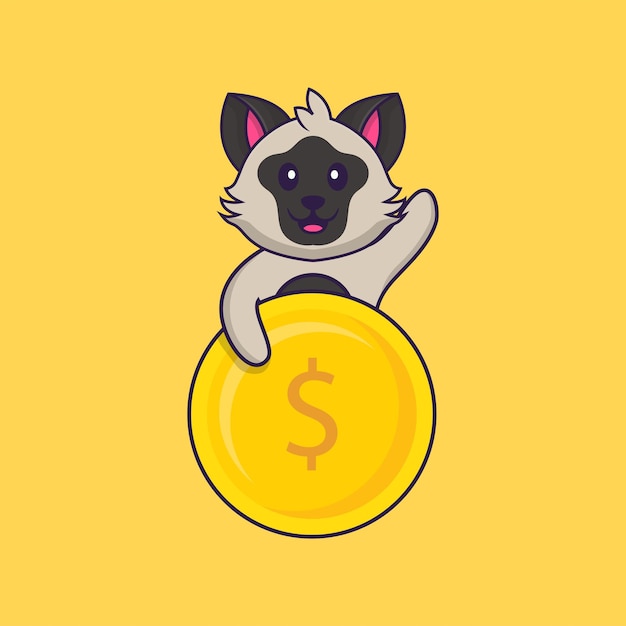 Moneda de explotación lindo gato. Concepto de dibujos animados de animales aislado.