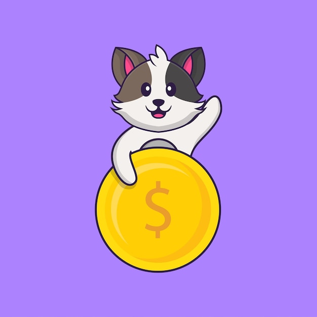 Moneda de explotación lindo gato. Concepto de dibujos animados de animales aislado.
