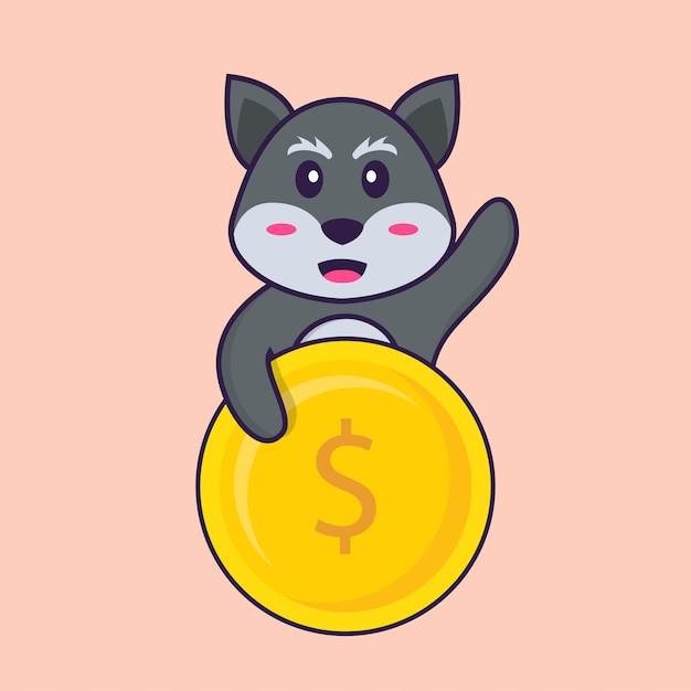 Moneda de explotación lindo zorro. Concepto de dibujos animados de animales aislado.