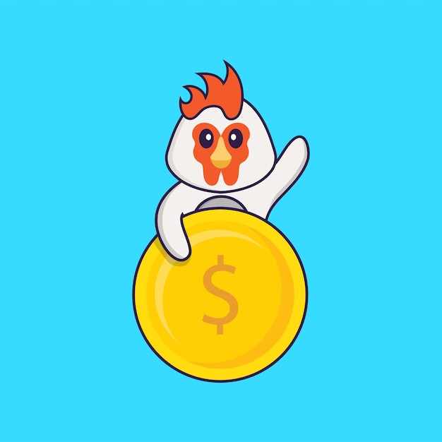 Moneda de explotación de pollo lindo. Concepto de dibujos animados de animales aislado.