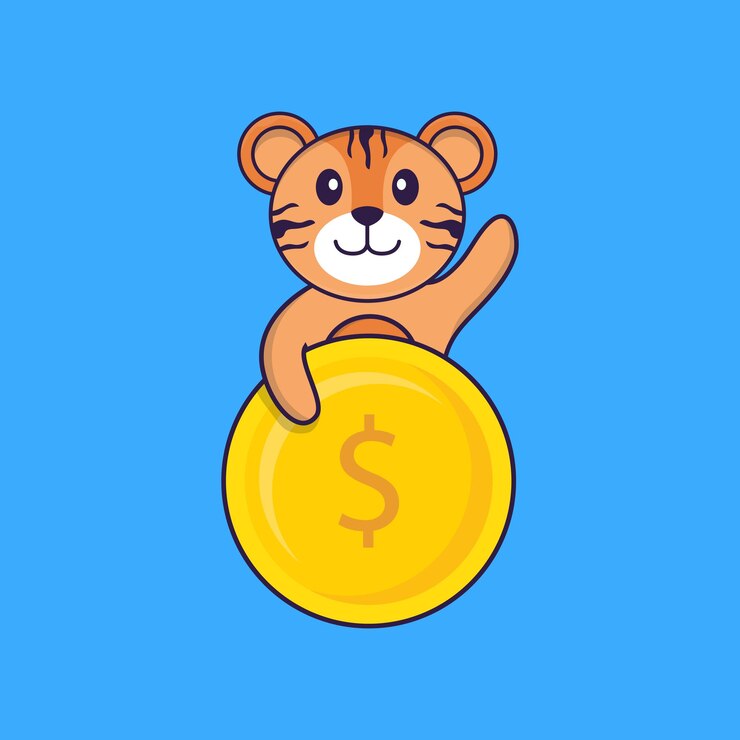 Vector moneda de explotación de tigre lindo. concepto de dibujos animados de animales aislado. estilo de dibujos animados plana