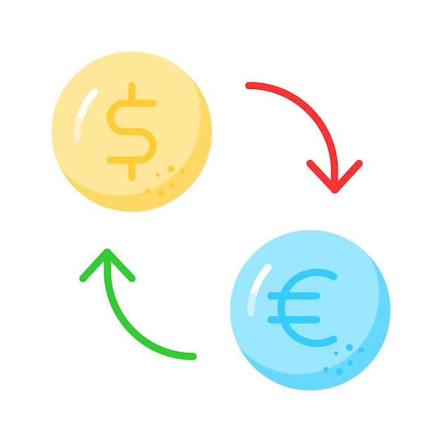 Moneda con flecha que denota el vector de cambio de dinero icono del convertidor de divisas