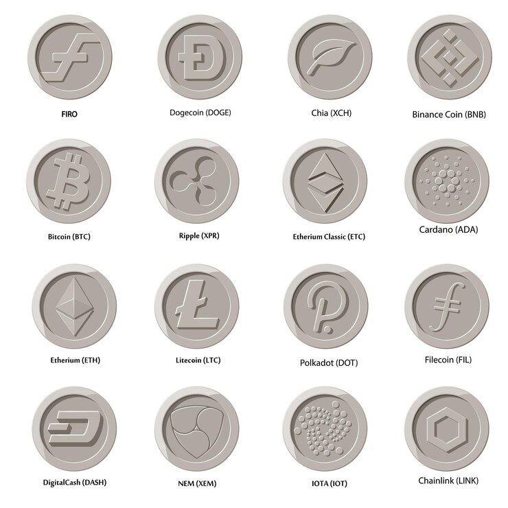 Vector moneda de los iconos de moneda crypto. conjunto de dinero digital para aplicaciones, sitios web o logotipo. ilustraciones flat