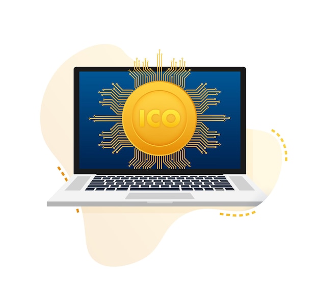 Moneda inicial de ICO que ofrece el proceso de producción de tokens de ICO Ilustración de stock vectorial