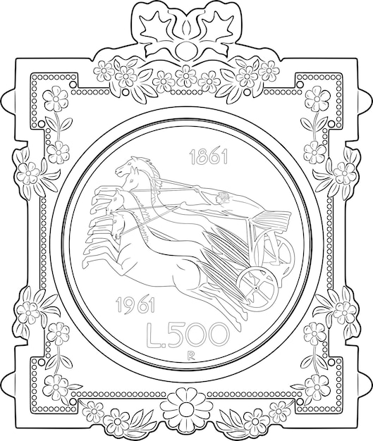 moneda de italia 500 lira vector diseño vintage 1961 con marco silueta hecha a mano