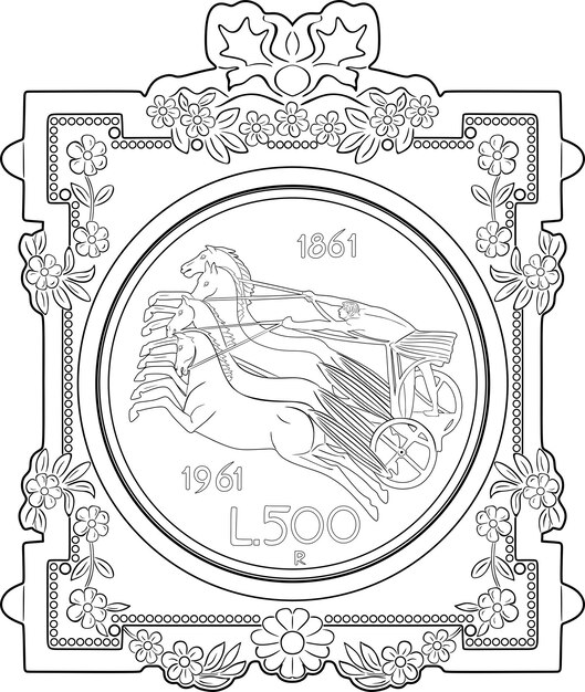 moneda de italia 500 lira vector diseño vintage 1961 con marco silueta hecha a mano