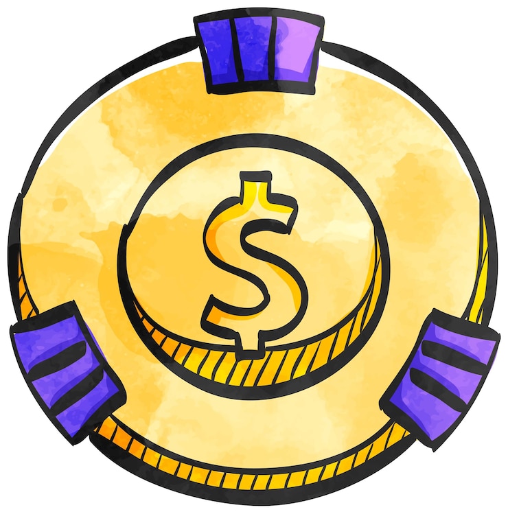 Vector moneda de juego de icono de estilo acuarela