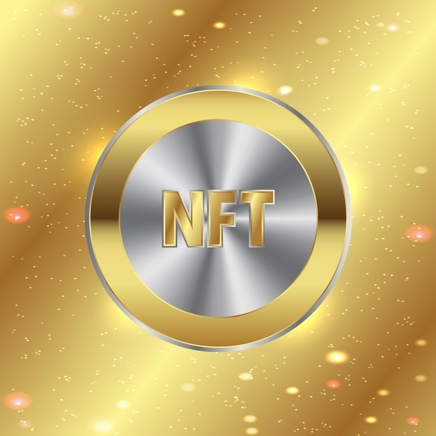 Moneda NFT de colores mixtos dorados y plateados con efecto espacial dorado