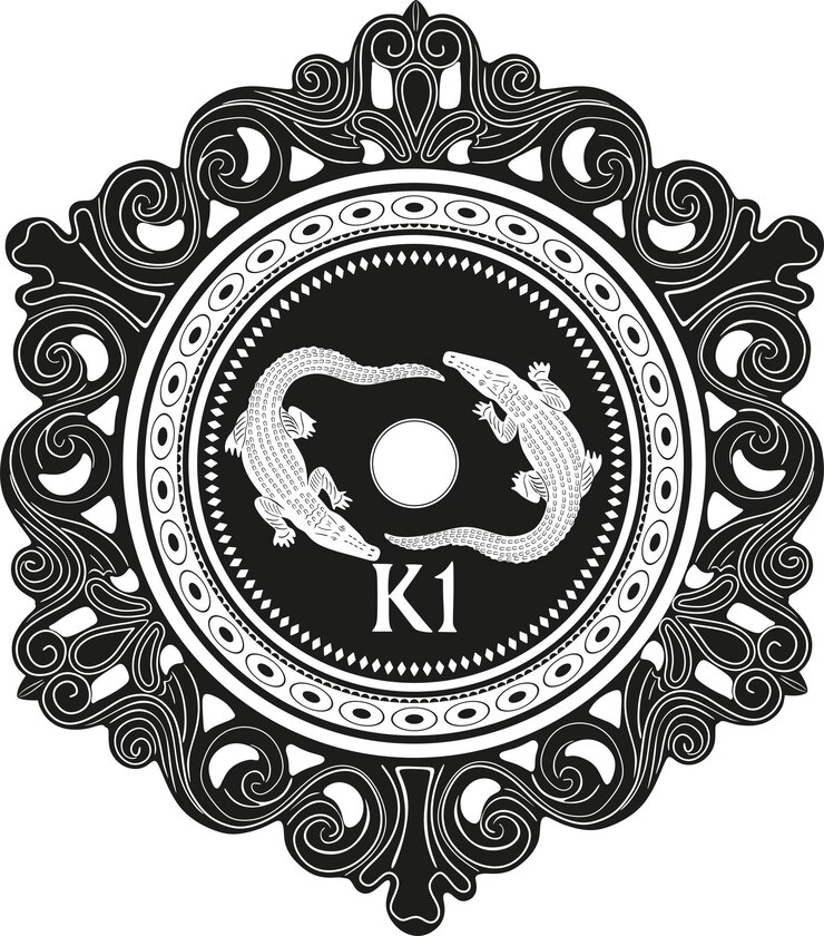 Vector moneda de nueva guinea con cocodrilo y marco vintage vector de diseño hecho a mano
