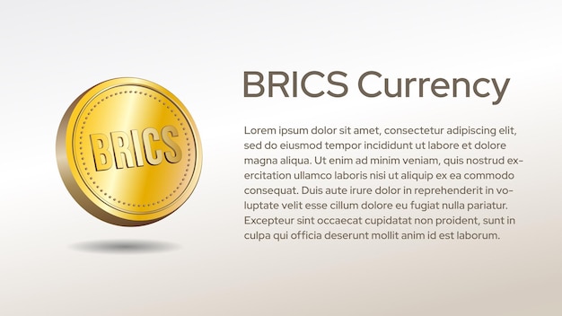 Moneda de oro 3D BRICS Ilustración de la moneda Plantilla de diseño de fondo con espacio de copia para el texto