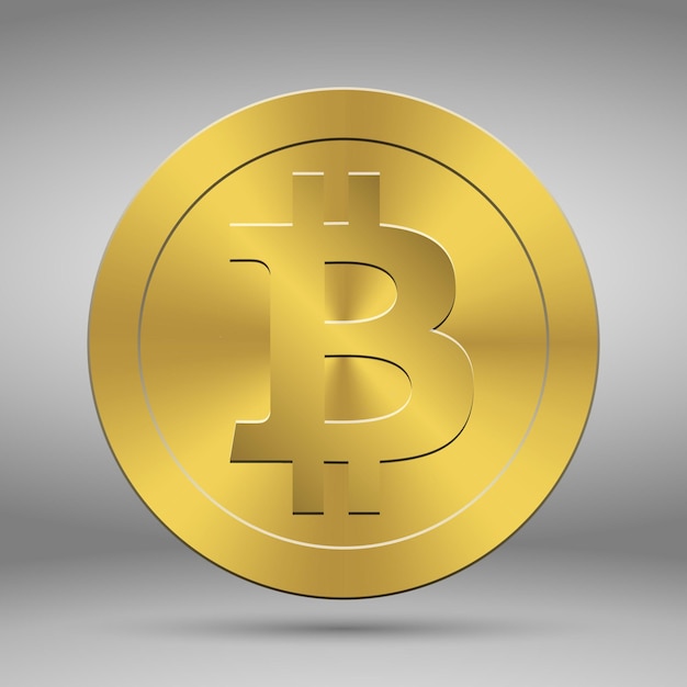 Moneda de oro 3D con símbolo de Bitcoin. Moneda de criptografía