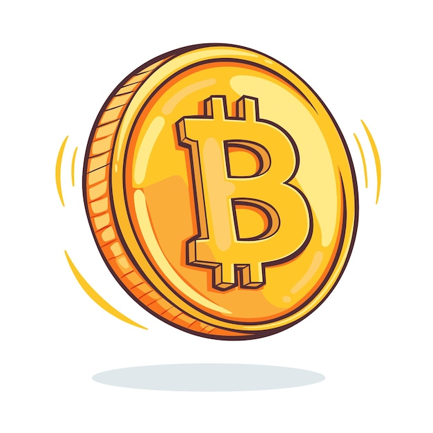 Moneda de oro Bitcoin dinero de criptomoneda flotante dibujos animados icono vectorial ilustración de logotipo negocio