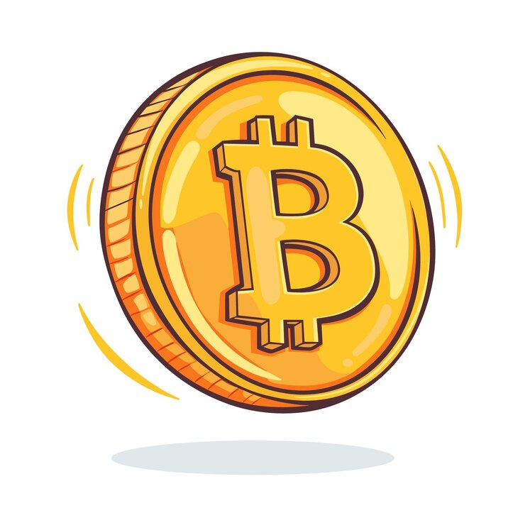 Moneda de oro Bitcoin dinero de criptomoneda flotante dibujos animados icono vectorial ilustración de logotipo negocio