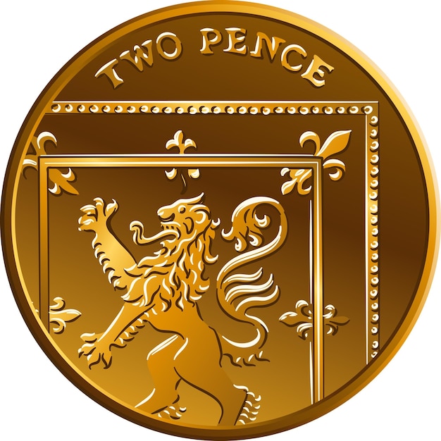 Moneda de oro británica vectorial dos pee o 2 peniques al revés con segmento de royal shield