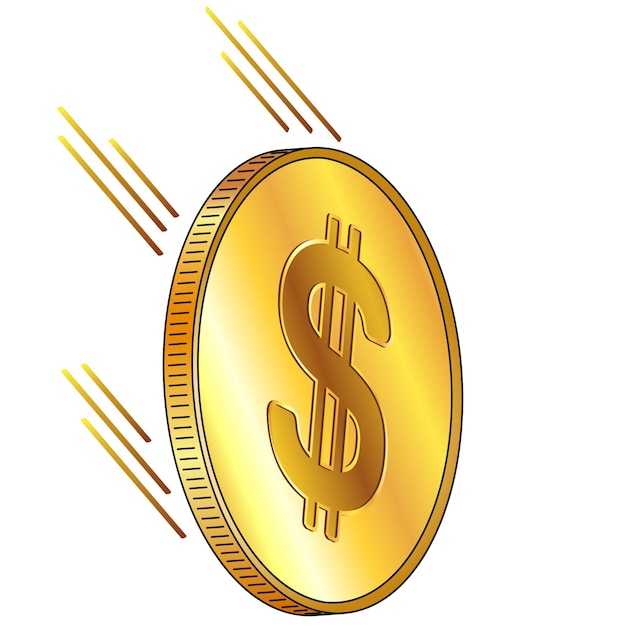 Moneda de oro cayendo con símbolo de dólar aislado sobre fondo blanco El dólar americano está bajando