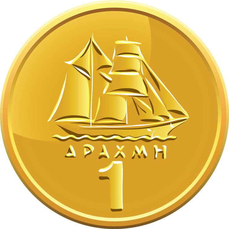 Vector moneda de oro dracma griego dinero con la imagen del barco