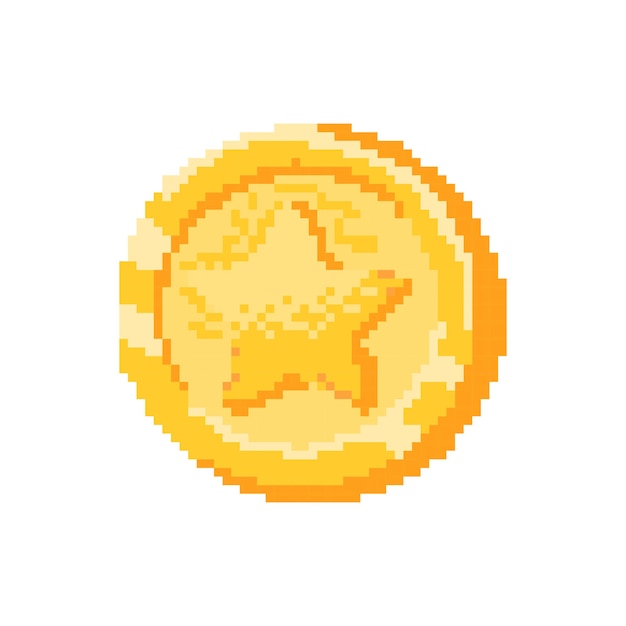 Moneda de oro con estrella en pixel