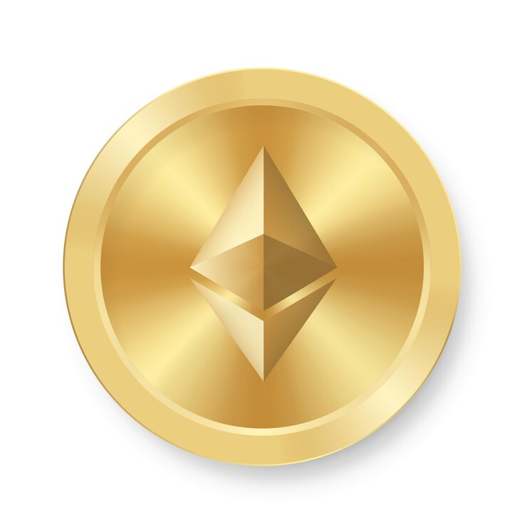 Vector moneda de oro de ethereum concepto de criptomoneda de internet web medalla de ethereum