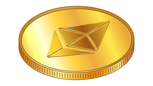 Moneda de oro Ethereum ETH en vista superior isométrica aislada en blanco. Elemento de diseño vectorial.