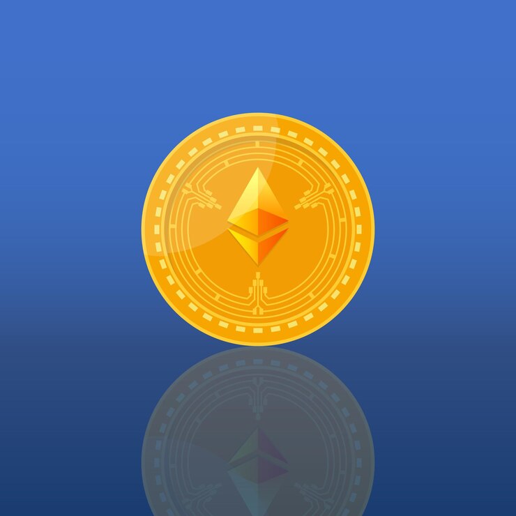 Vector moneda de oro ethereum. moneda blockchain de moneda criptográfica. ilustración vectorial