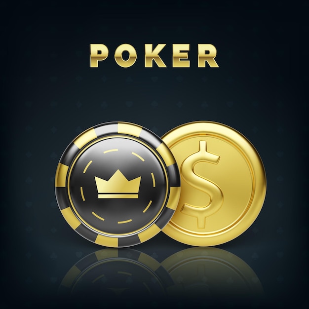 Moneda de oro y ficha de casino. Moneda de oro de fichas de juego realista. Dinero del juego. Ilustración vectorial