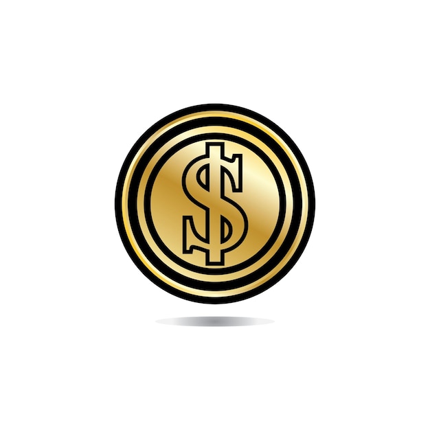 Vector moneda de oro con icono de moneda de dólar de vector de ilustración de signo de dólar aislado sobre fondo blanco