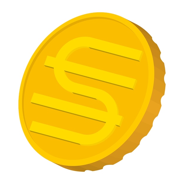 Moneda de oro con icono de signo de Hryvnia en estilo de dibujos animados sobre un fondo blanco