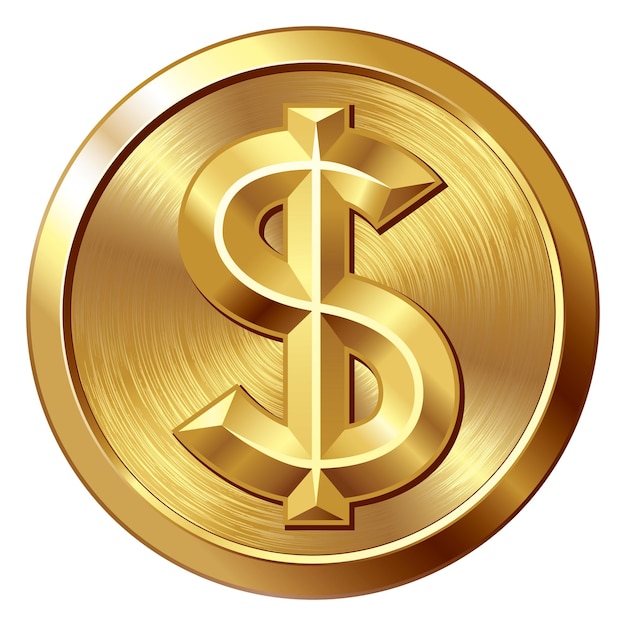 Moneda de oro con ilustración de signo de dólar