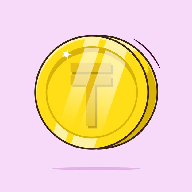 Moneda de oro de Kazajstán símbolo de moneda vector caricatura adecuada moneda digital utilizada web o aplicaciones