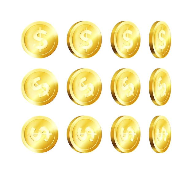 Moneda de oro metálica de rotación. dólar de oro. símbolo comercial de dinero.