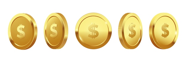 Moneda de oro realista sobre fondo blanco Ilustración vectorial en 3D