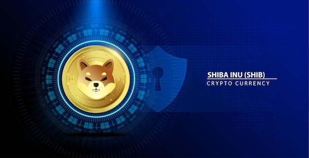 Moneda de oro shiba inu shib cryptocurrency blockchain moneda digital futura sobre fondo azul