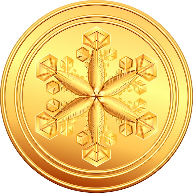 Moneda de oro de vector con copo de nieve