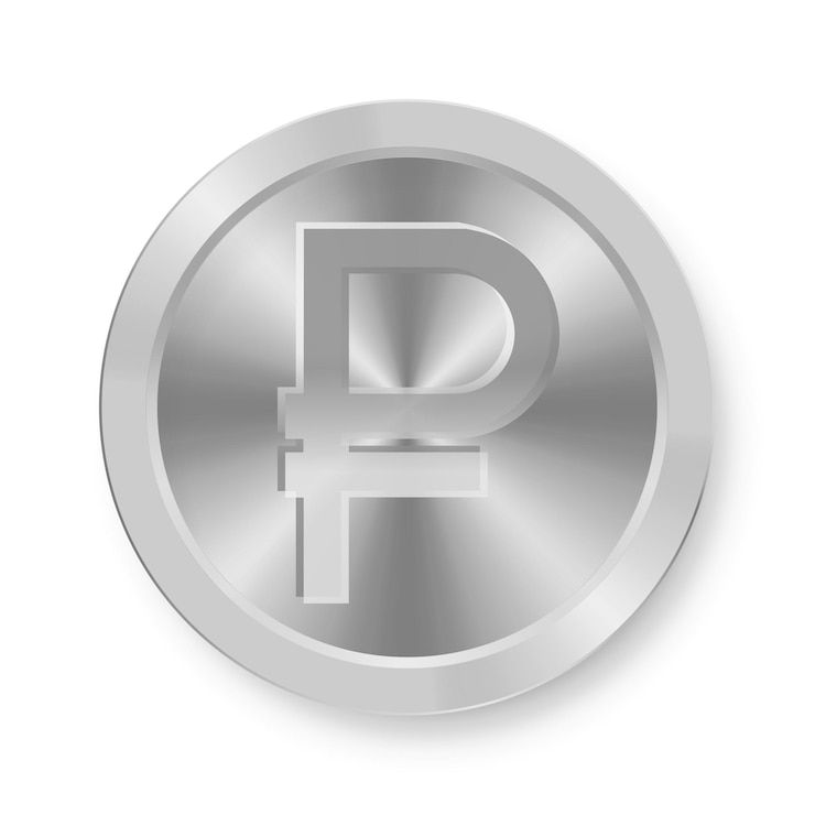 Vector moneda de plata del rublo ruso concepto de moneda de internet medalla de rublo