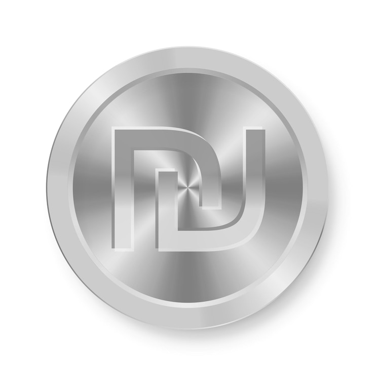 Vector moneda de plata del símbolo sheqel concepto de moneda de internet medalla sheqel